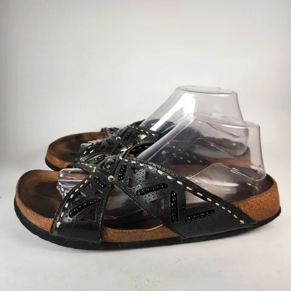BETULA by BIRKENSTOCK Women's Joyce Sandal 10 Narrow Black Beaded Leather Shoes - Picture 3 of 9